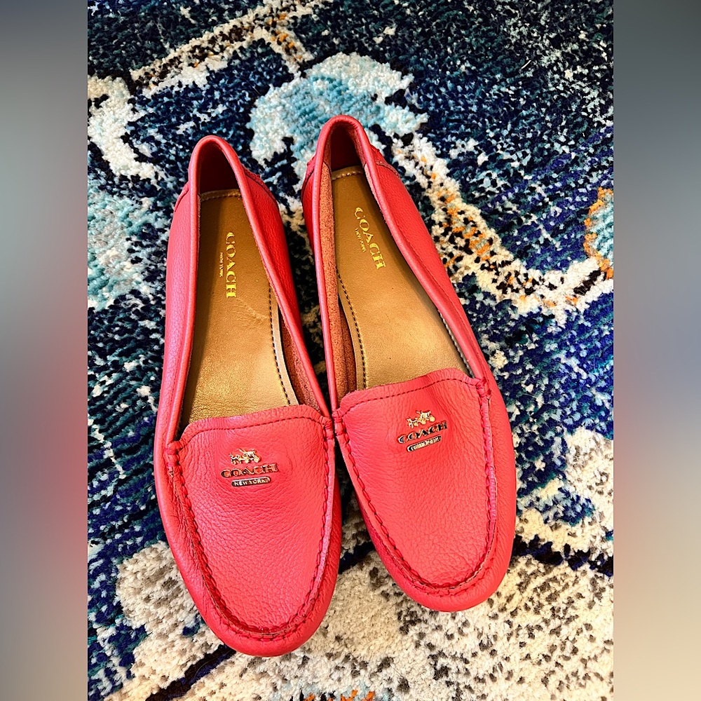 Coach Women's Coral Leather Loafers